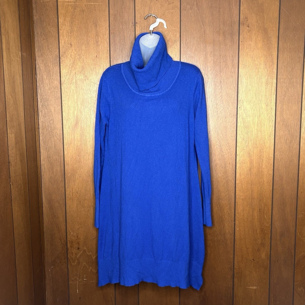 Neiman Marcus Sweater Dress Women's L Blue Cowl Neck Oversized Tunic Minimalist